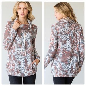 NEW Mixed Leopard Funnel Neck Sweatshirt